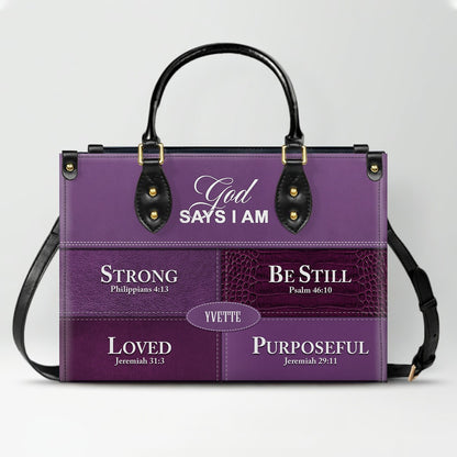 Personalized “God Says I Am” Leather Handbag for Christian Women – Custom Name & Color | CHRISTIANARTBAG 0111825
