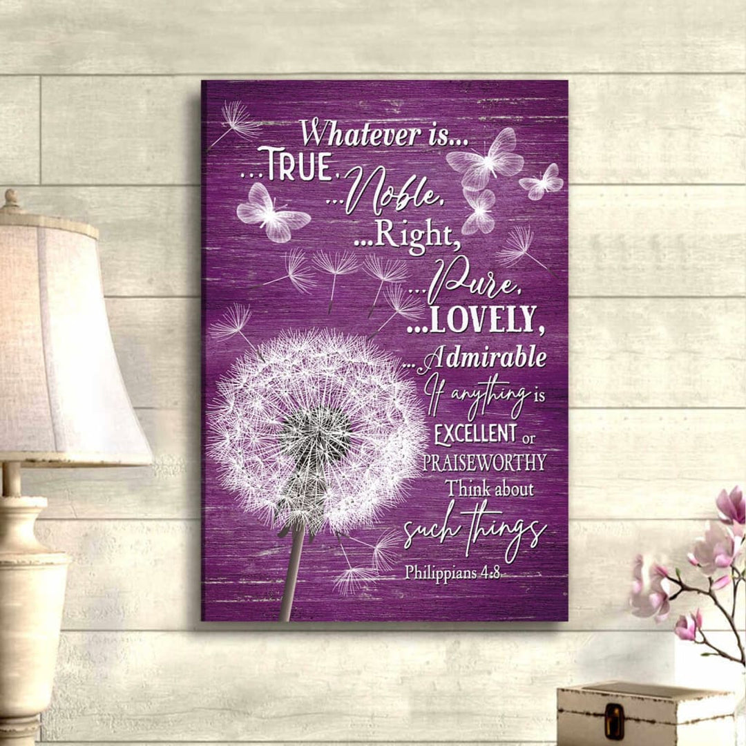 Custom Philippians 4:8 Dandelion Canvas Wall Art - Inspiring Butterfly Series Decor