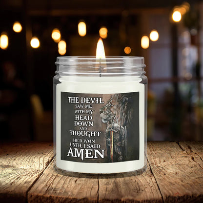 Christianartbag Candles, The Devil Saw Me With My Head Down Warrior Lion, Christian Candles, Bible Verse Candles, Natural Candle, Soy Wax Candle 9oz, Christmas Gift. - Christian Art Bag
