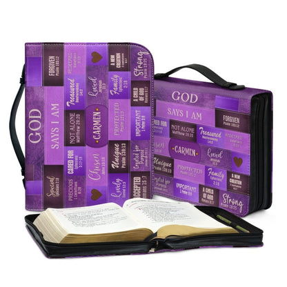 Christianartbag Bible Cover, GOD Says I Am Bible Cover, Personalized Bible Cover, Purple Bible Cover, Christian Gifts, CAB14161123. - Christian Art Bag