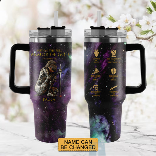 Christianartbag Drinkware, Put On The Full Armor Of God Personalized Tumbler With Handles, Personalized Tumbler With Handles, Tumbler, Christmas Gift, CABDR 01210124. - Christian Art Bag