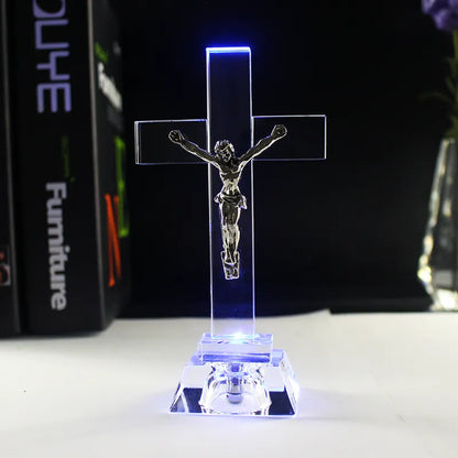 Christianartbag Home Decor, Christian Gifts Nightlight Crystal Jesus Cross Statue Religious Style Crystal Cross Church Decoration Home Decor Craft Ornament - Christian Art Bag