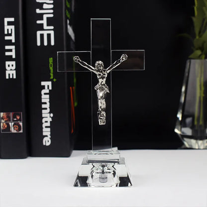 Christianartbag Home Decor, Christian Gifts Nightlight Crystal Jesus Cross Statue Religious Style Crystal Cross Church Decoration Home Decor Craft Ornament - Christian Art Bag