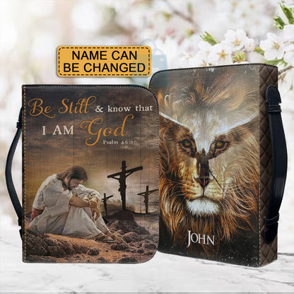 Christianartbag Bible Cover, Divine Presence Bible Cover with Custom Name - Serene Lion and Savior Imagery, CAB01022324.