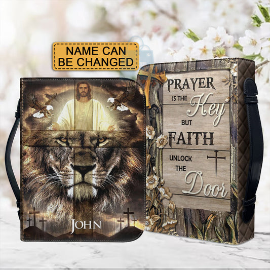 Christianartbag Bible Cover, Divine Guardian Bible Cover with Lion and Savior Imagery - Personalized Name Option, CAB02022324.