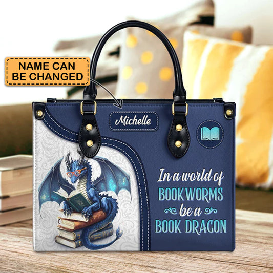 Christianartbag Handbags, In A World Of Bookworms Be A Book Dragon, Handbag Design, Monogram Leather Handbag, Gifts for Women, CABLTB04271223. - Christian Art Bag