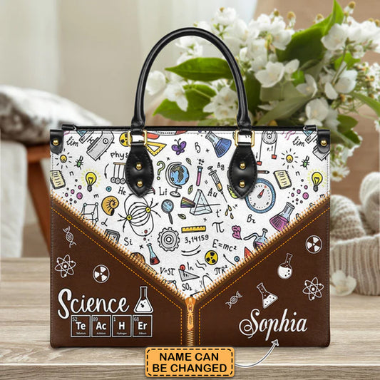 Christianartbag Teacher Bags, Custom Leather Handbags for Teachers, Gift For Teacher, Design Handbag, Science Teacher Chemical Elements Handbag, CAB06281223. - Christian Art Bag