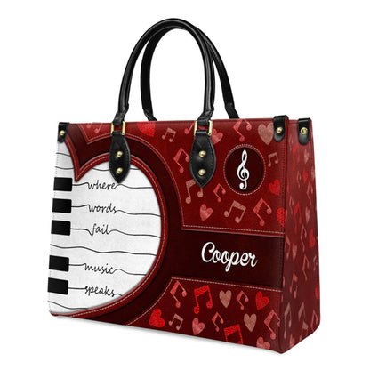 Christianartbag Teacher Bags, Custom Leather Handbags for Teachers, Gift For Teacher, Design Handbag, Where Words Fail Music Speaks Music Notes Handbag, CAB01281223. - Christian Art Bag