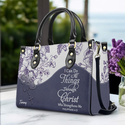 Christian Personalized Leather Handbag Flower for Women – Custom Name & Scripture | CHRISTIANARTBAG CAB031326