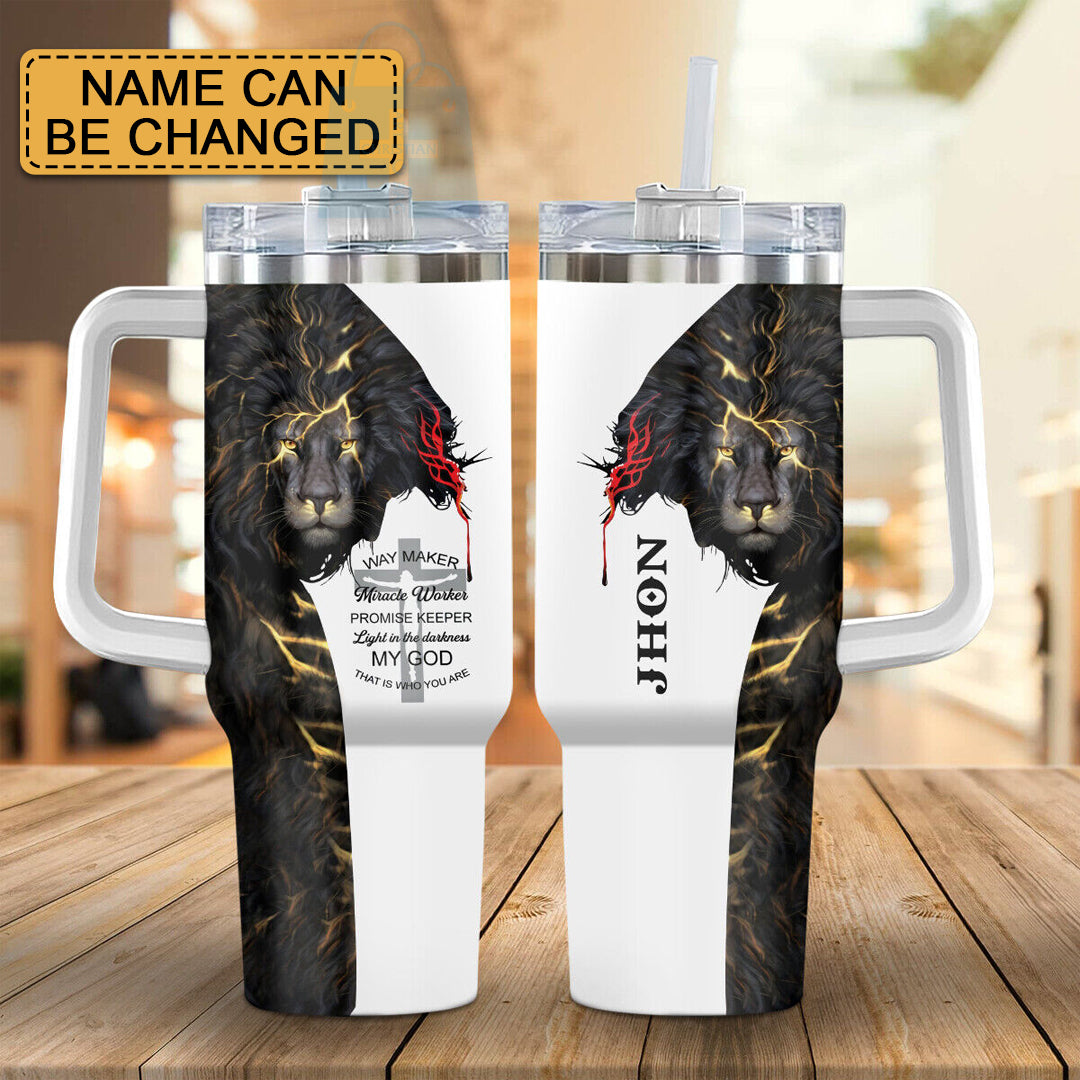 Christianartbag Drinkware, Lion Jesus King God Cross Personalized Tumbler With Handles, Personalized Tumbler With Handles, Tumbler, Christmas Gift, CABDR 01230124.