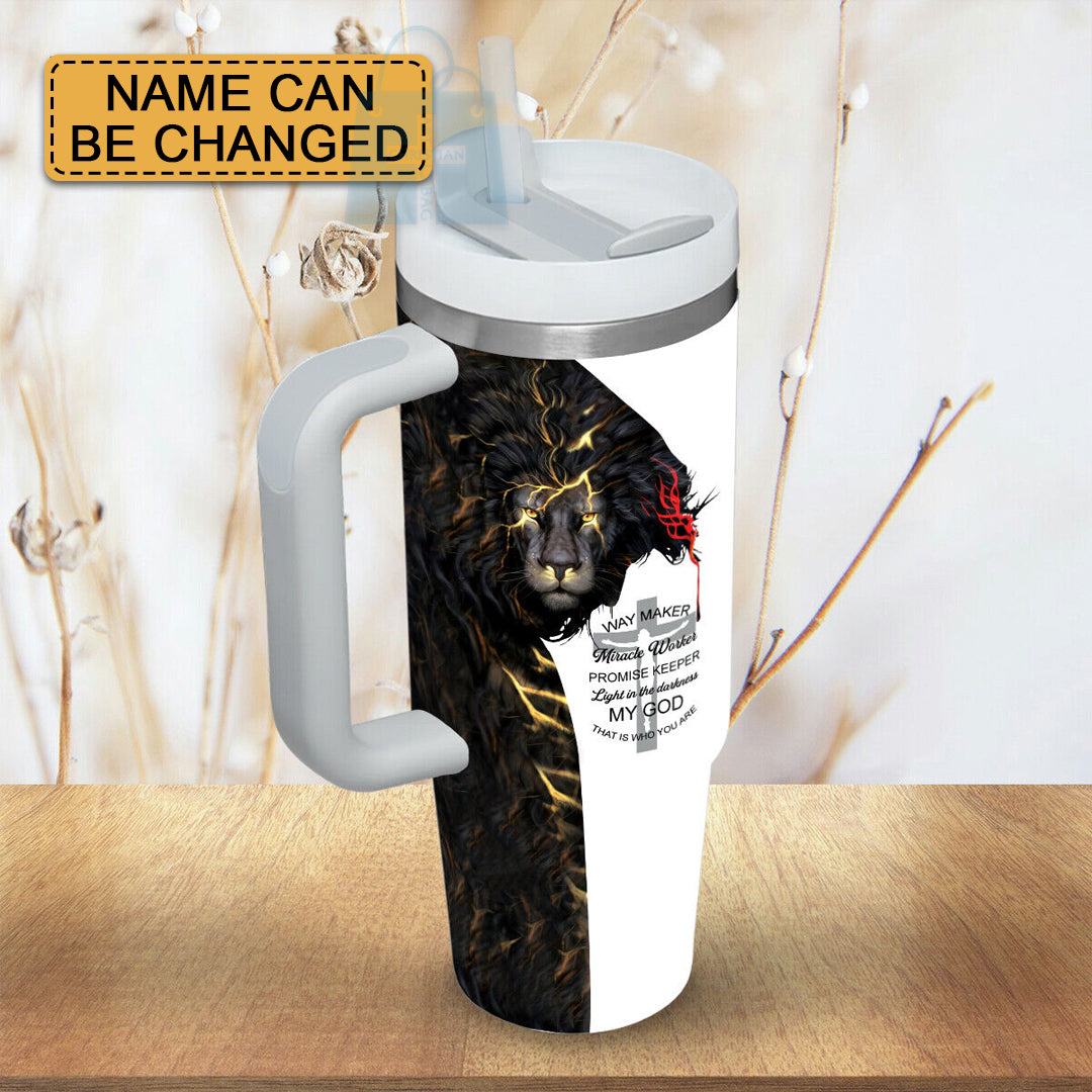 Christianartbag Drinkware, Lion Jesus King God Cross Personalized Tumbler With Handles, Personalized Tumbler With Handles, Tumbler, Christmas Gift, CABDR 01230124.