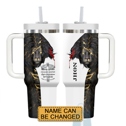 Christianartbag Drinkware, Lion Jesus King God Cross Personalized Tumbler With Handles, Personalized Tumbler With Handles, Tumbler, Christmas Gift, CABDR 01230124.