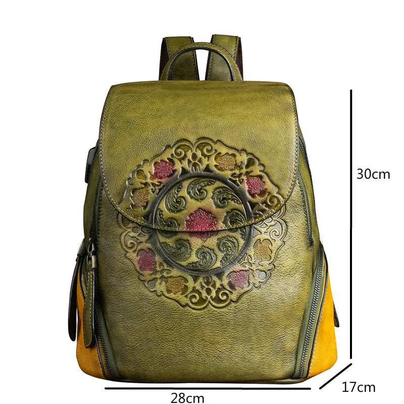 china handcrafted leather backpack Christianartbag Handmade Leather Bag, Backpack Retro Genuine Leather Backpacks For Women New Handmade Embossed Vintage Bag China Style Backpack Ladies