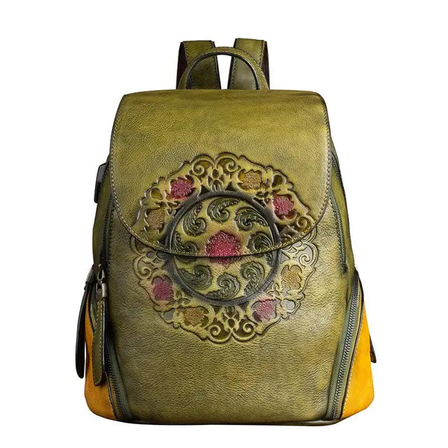 china leather backpack women Christianartbag Handmade Leather Bag, Backpack Retro Genuine Leather Backpacks For Women New Handmade Embossed Vintage Bag China Style Backpack Ladies