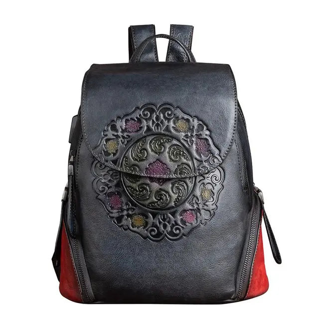 china leather backpack women Christianartbag Handmade Leather Bag, Backpack Retro Genuine Leather Backpacks For Women New Handmade Embossed Vintage Bag China Style Backpack Ladies
