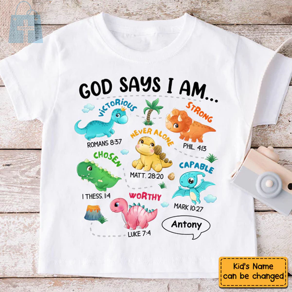 Christianartbag T-shirt, Dinosaur God Say I Am Kid T-Shirt, Children's Printed T-Shirts, CABTK01090923. - Christian Art Bag