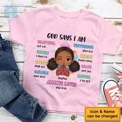 Christianartbag T-shirt, God Says Bible Verses T-Shirt, Children's Printed T-Shirts, CABTK03090923. - Christian Art Bag