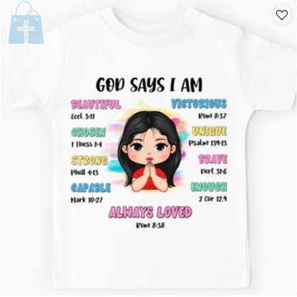 Christianartbag T-shirt, God Says Bible Verses T-Shirt, Children's Printed T-Shirts, CABTK03090923. - Christian Art Bag