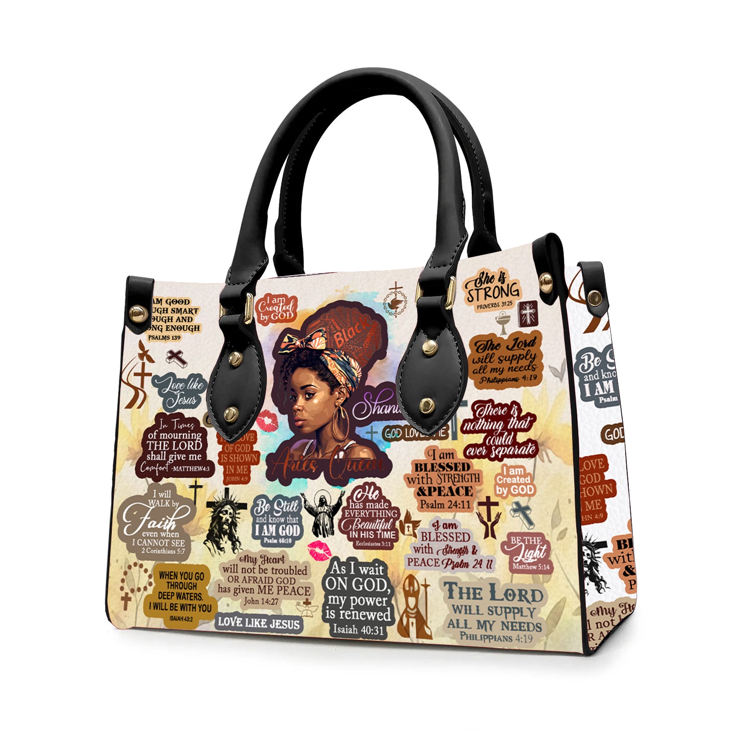 Christianartbag Handbags, Personalized Designs with Women of Color, Bible Verses, and Zodiac Signs – Add Your Name for a Unique Touch, Handbag Design, Black Women Leather Handbag, Gifts for Women, CABLTB01191223. - Christian Art Bag
