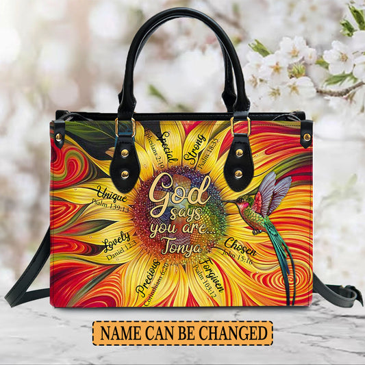Christianartbag Handbags, GOD Says You Are Leather Handbag, Sunflower Hummingbird Leather Handbag, Gifts for Women, CABLTB01181023. - Christian Art Bag