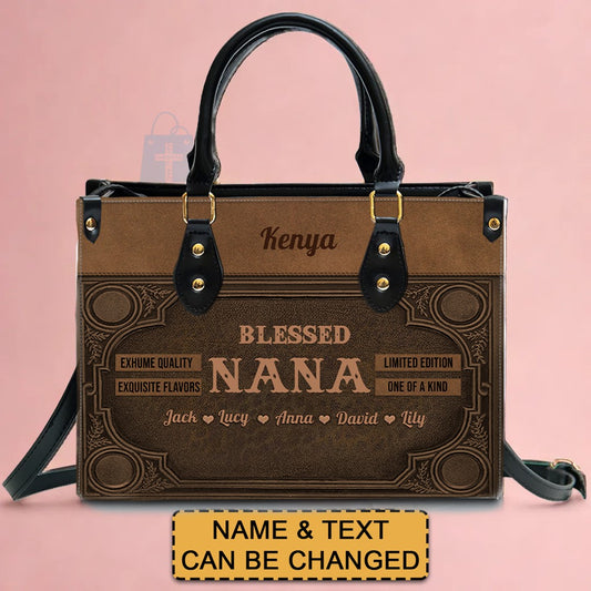 Personalized Leather Handbag - Customizable Blessed Nana Tote by CHRISTIANARTBAG CABLTHB01100424.