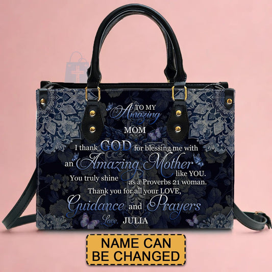 Personalized Proverbs 21 Leather Handbag for Mothers - CHRISTIANARTBAG CABLTHB01180424.