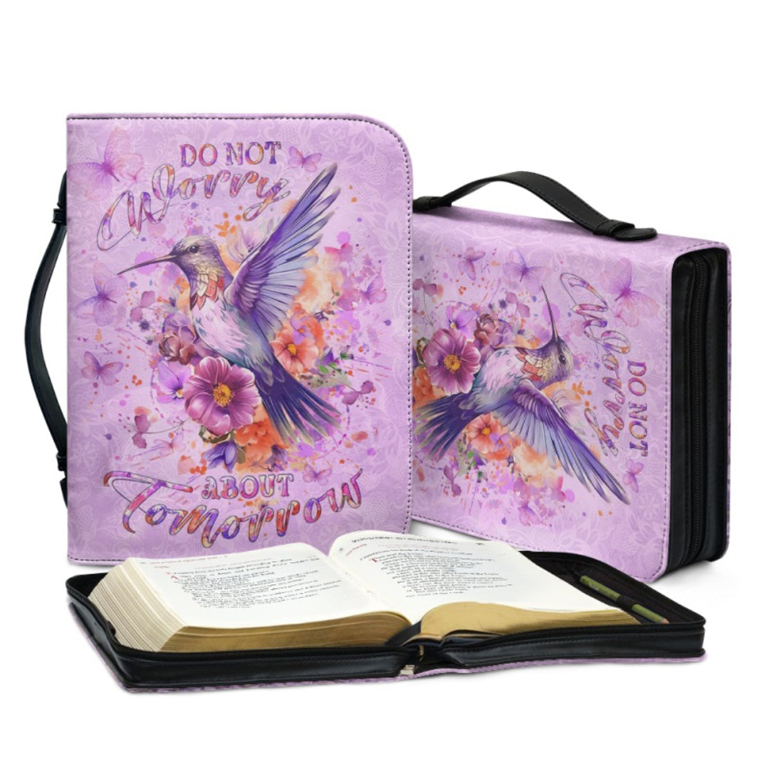 Christianartbag Bible Cover, Do Not Worry About Tomorrow Bible Cover, Personalized Bible Cover, Hummingbird Purple Bible Cover, Christian Gifts, CAB01060124. - Christian Art Bag