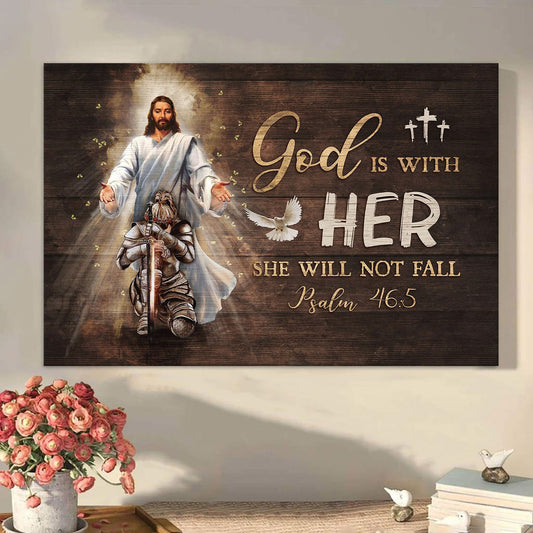 Christianartbag Home Decor, God Is With Her Canvas – Jesus And Warrior Dove Canvas Prints – Religious Canvas Art – Christian Home Decor, CAB08270224.