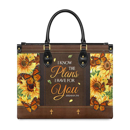 Christianartbag Handbags, I Know The Plans I Have For You Jeremiah 29 11 Leather Handbag, Sunflower Butterfly Leather Handbag, Gifts for Women, CABLTB01241023. - Christian Art Bag