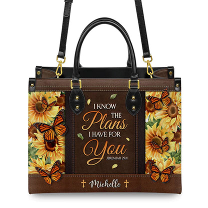 Christianartbag Handbags, I Know The Plans I Have For You Jeremiah 29 11 Leather Handbag, Sunflower Butterfly Leather Handbag, Gifts for Women, CABLTB01241023. - Christian Art Bag
