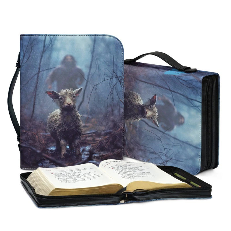 Christianartbag Bible Cover, Jesus as the Good Shepherd save a lamb Personalized Bible Cover, Personalized Bible Cover, Christmas Gift, CABBBCV01070923. - Christian Art Bag