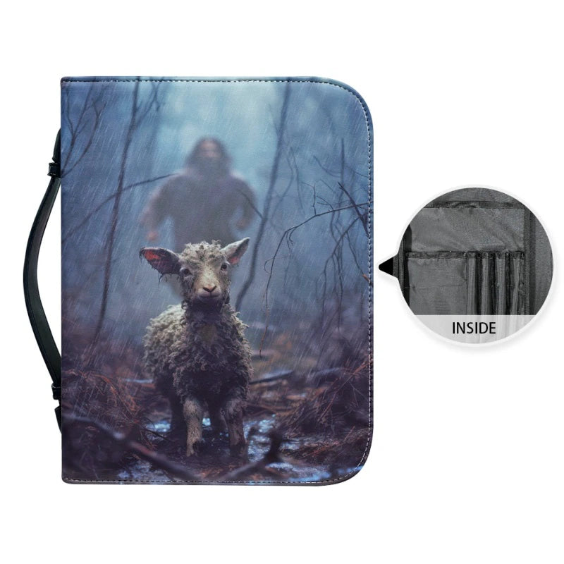 Christianartbag Bible Cover, Jesus as the Good Shepherd save a lamb Personalized Bible Cover, Personalized Bible Cover, Christmas Gift, CABBBCV01070923. - Christian Art Bag