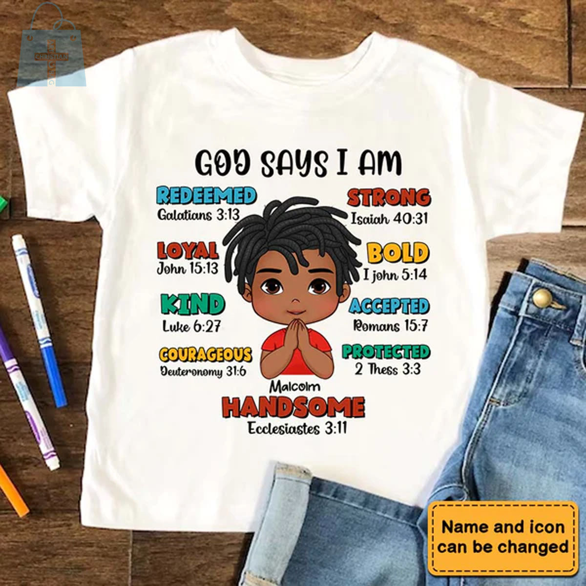 Christianartbag T-shirt, God Says Bible Verses T-Shirt, Children's Printed T-Shirts, CABTK03090923. - Christian Art Bag