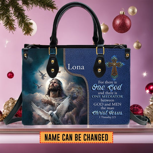 Christianartbag Handbags, For There Is One God 1 Timothy 2:5 Leather Handbag Blue, Personalized Bags, Gifts for Women, Christmas Gift, CABLTB03290923. - Christian Art Bag