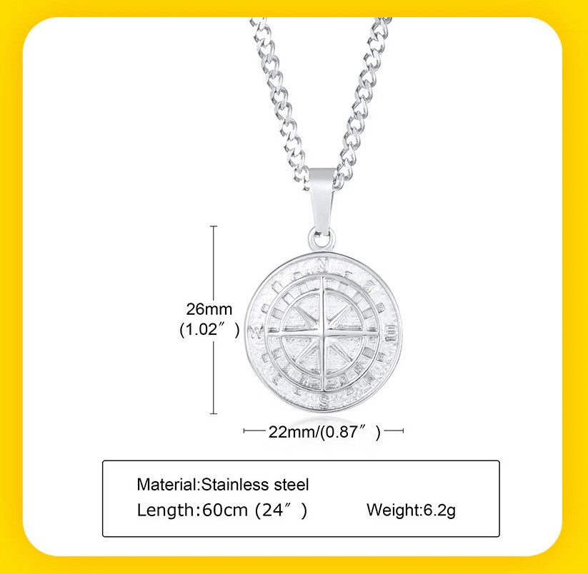 Christianartbag Jewelry, Necklaces for Men, Sailing Travel Compass Pendant, Stainless Steel Cuban Figaro Wheat Chain, Casual Retro Collar,CABJWL09270723 - Christian Art Bag