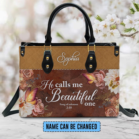 Christianartbag Handbags, He Calls Me Beautiful One Leather Handbag, Butterfly Flower Leather Handbag, Design Handbag, Gifts for Women, CABLTB01031123. - Christian Art Bag