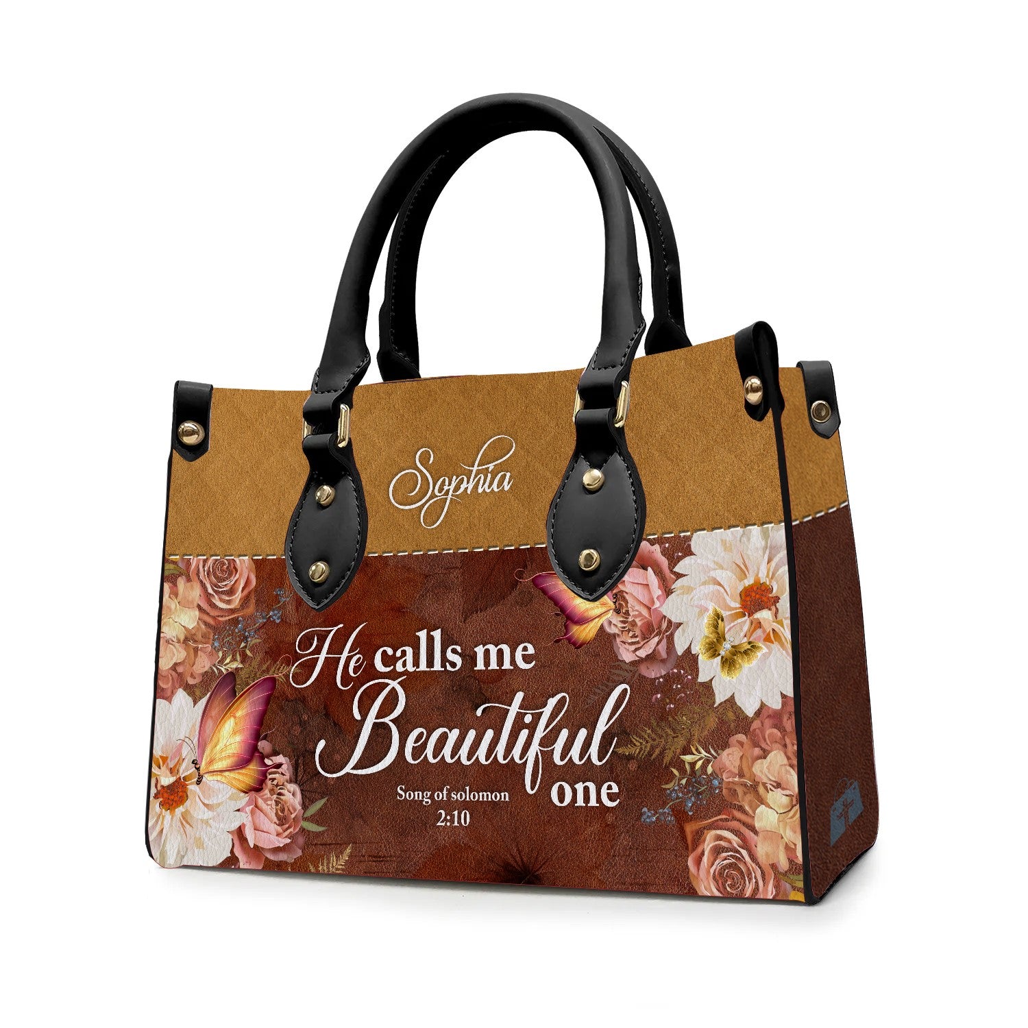 Christianartbag Handbags, He Calls Me Beautiful One Leather Handbag, Butterfly Flower Leather Handbag, Design Handbag, Gifts for Women, CABLTB01031123. - Christian Art Bag