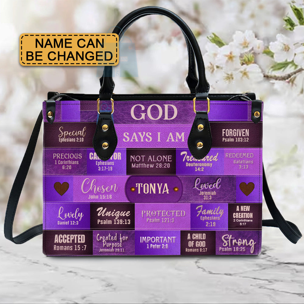 Christianartbag Handbags, God Says I Am Leather Handbag Purple, Personalized Bags, Gifts for Women, Christmas Gift, CABLTB02240923. - Christian Art Bag