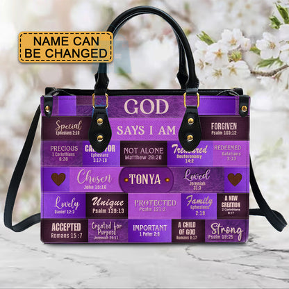 Christianartbag Handbags, God Says I Am Leather Handbag Purple, Personalized Bags, Gifts for Women, Christmas Gift, CABLTB02240923. - Christian Art Bag