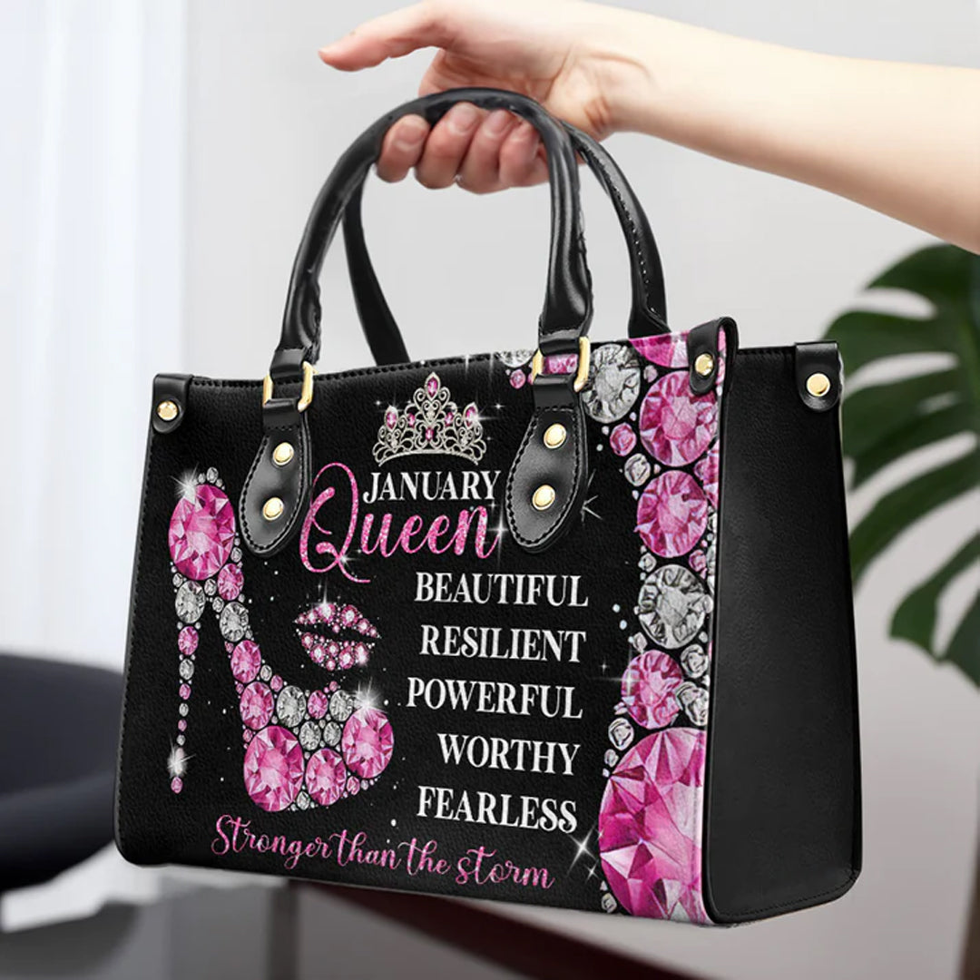 CHRISTIANARTBAG 'January Queen' Birthstone-Inspired Personalized Leather Handbag - CABBLTHB05300324.