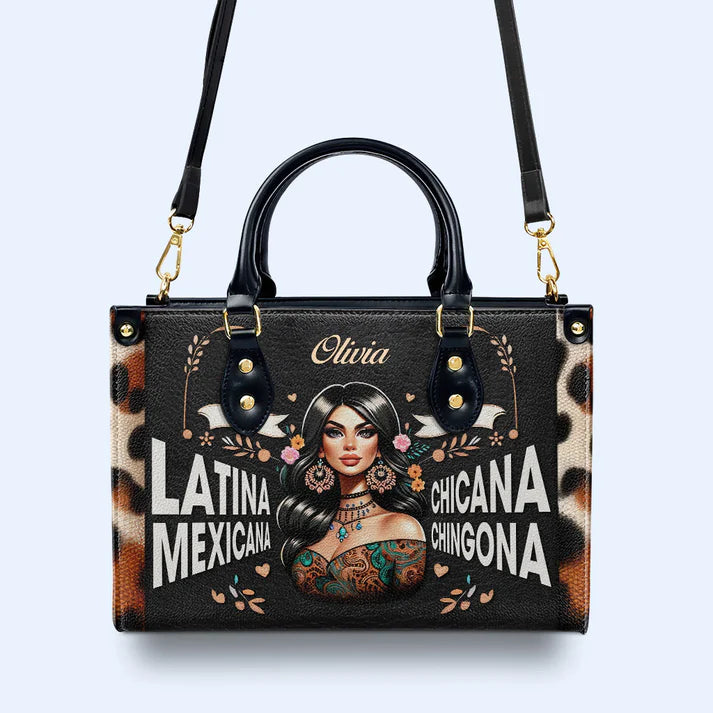 Cultural Essence Personalized Leather Tote - CHRISTIANARTBAG Chicana Pride Collection - CABLTHB09310324.