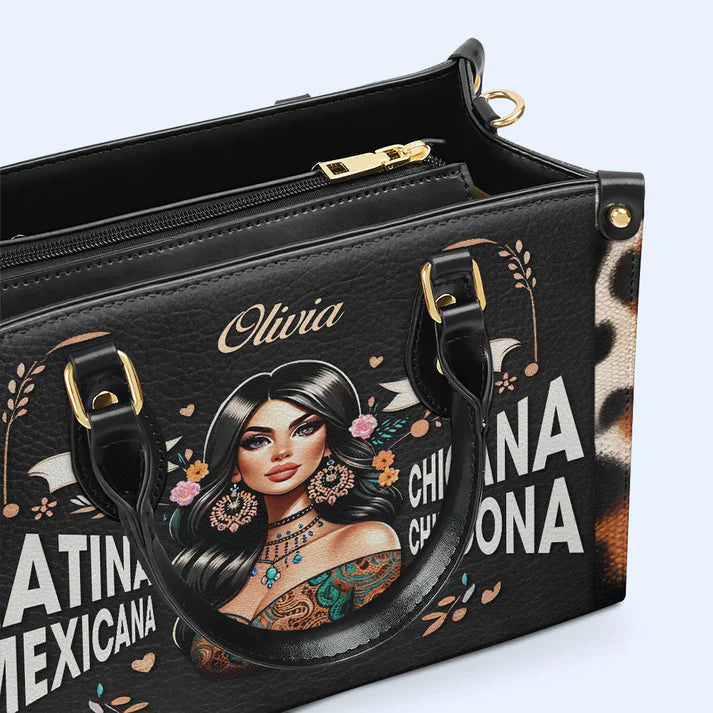 Cultural Essence Personalized Leather Tote - CHRISTIANARTBAG Chicana Pride Collection - CABLTHB09310324.