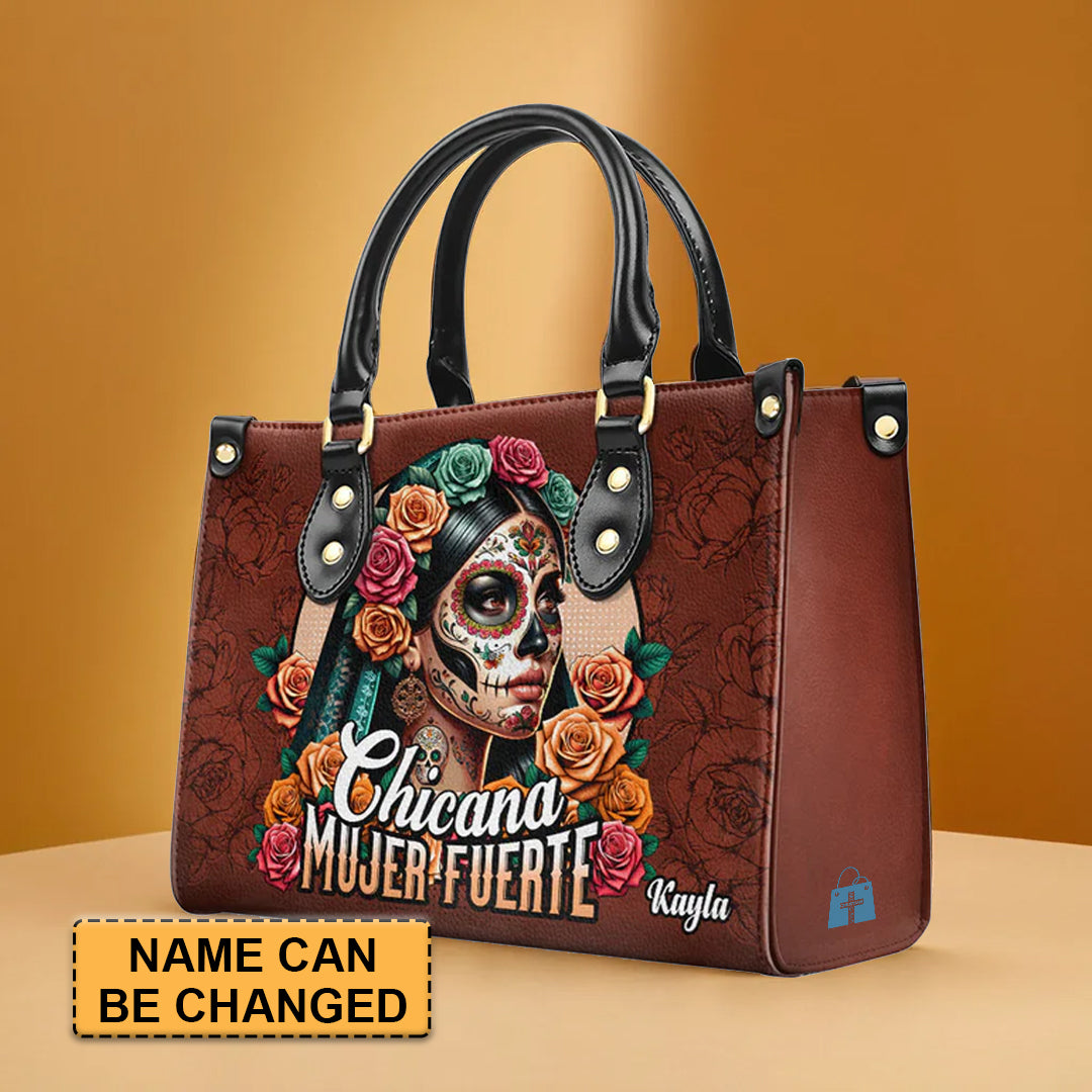 Chicana Strength Custom Leather Tote - CHRISTIANARTBAG Tribute to Resilience - CABLTHB14310324.