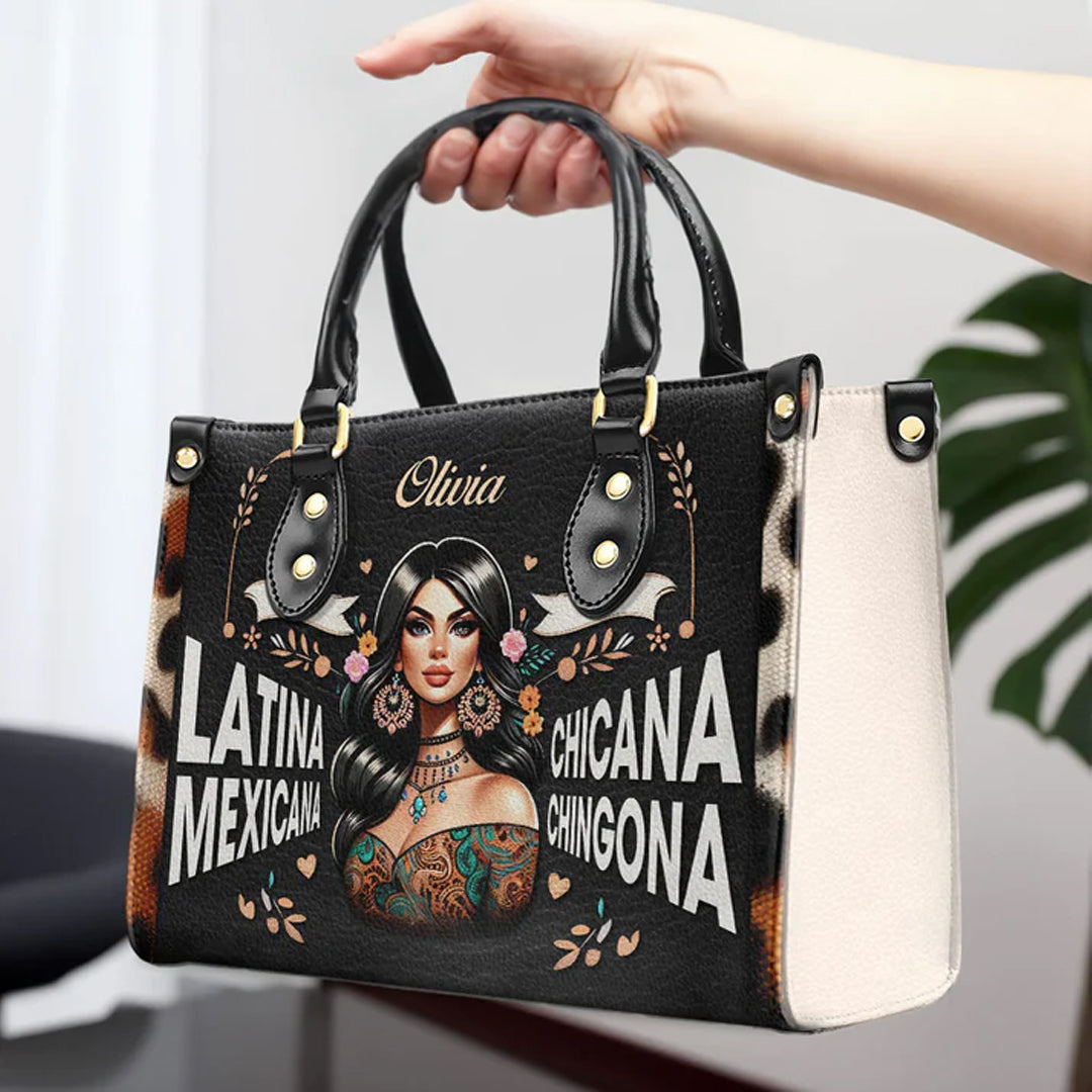 Cultural Essence Personalized Leather Tote - CHRISTIANARTBAG Chicana Pride Collection - CABLTHB09310324.