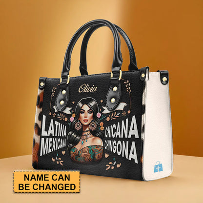 Cultural Essence Personalized Leather Tote - CHRISTIANARTBAG Chicana Pride Collection - CABLTHB09310324.