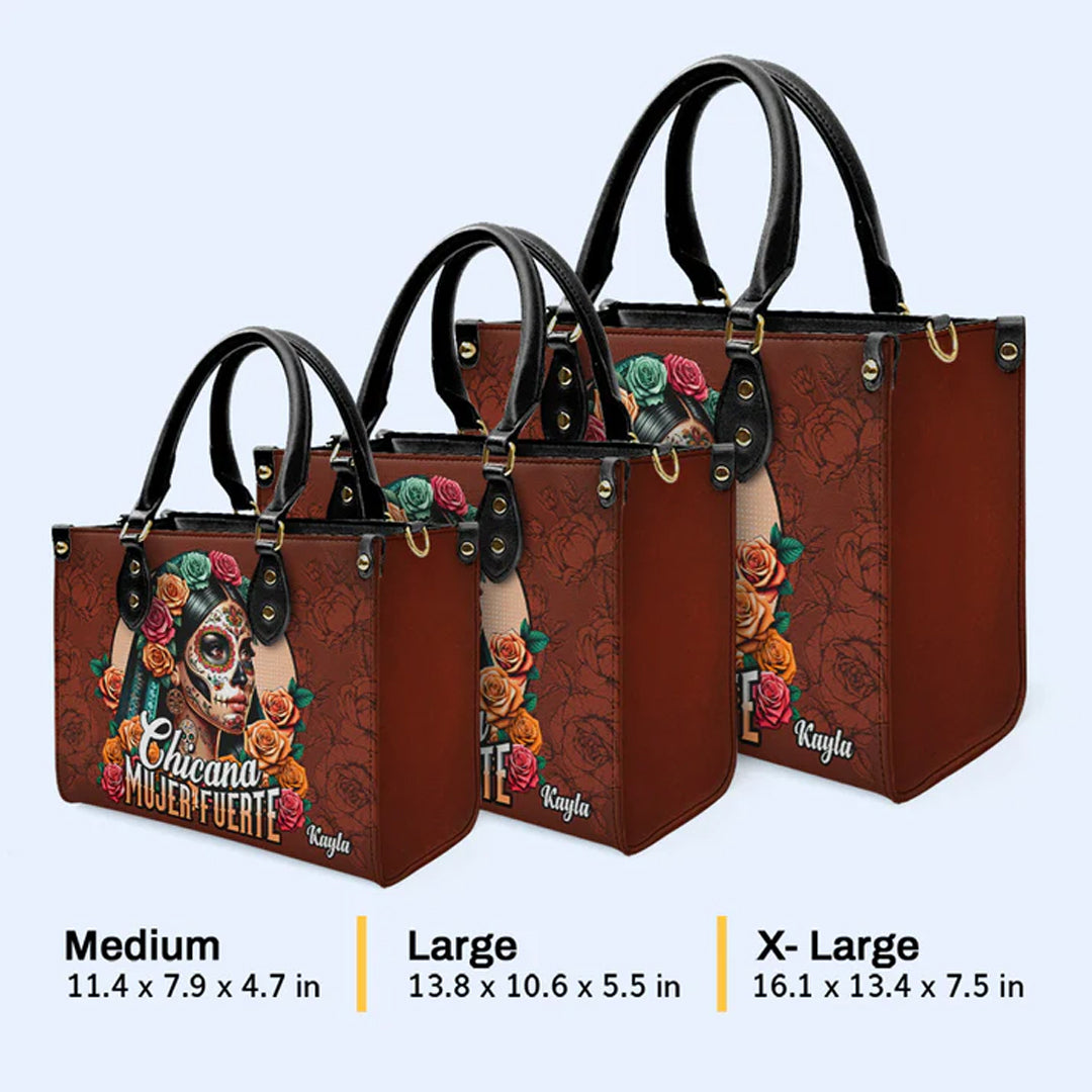Chicana Strength Custom Leather Tote - CHRISTIANARTBAG Tribute to Resilience - CABLTHB14310324.