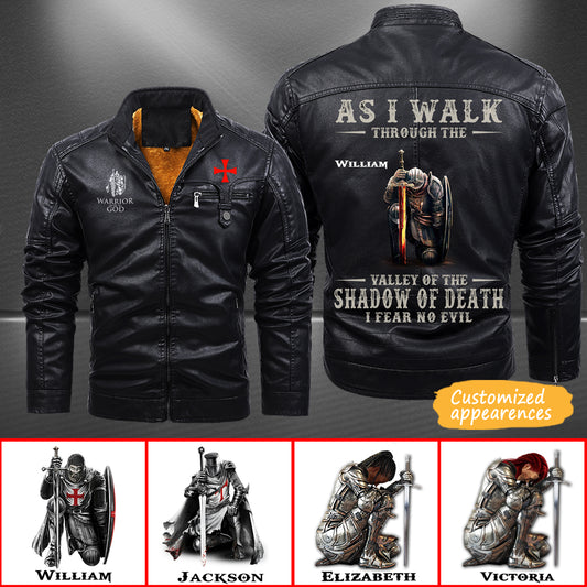 Christianartbag Leather Jacket, As I Walk Through The Valley Of The Shadow Of Death Personalized Leather Jacket, Warm Jacket, Winter Outer Wear, Gift for Him, CABJKL02061123. - Christian Art Bag