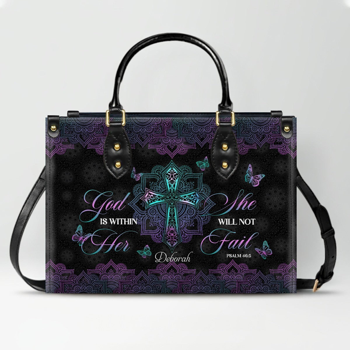 Christianartbag Handbags, God Is Within Her She Will Not Fail Psalm 46 5 Mandala Leather Handbag, Handbag Design, Personalized Leather Handbag, Gifts for Women, CABLTB0103123.