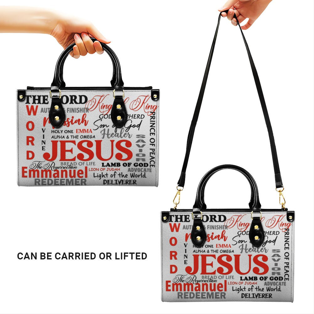 Personalized Leather Handbag for Christian Women – Custom Name Bible Verse Tote Bag – JESUS Word Art Purse by CHRISTIANARTBAG