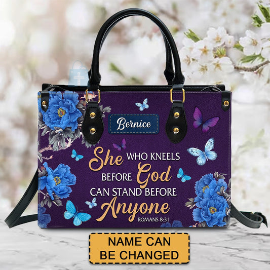 Christianartbag Handbags, She Who Kneels Before God Romans 8 31, Purple Handbag Design, Monogram Leather Handbag, Gifts for Women, CABLTB011116243.